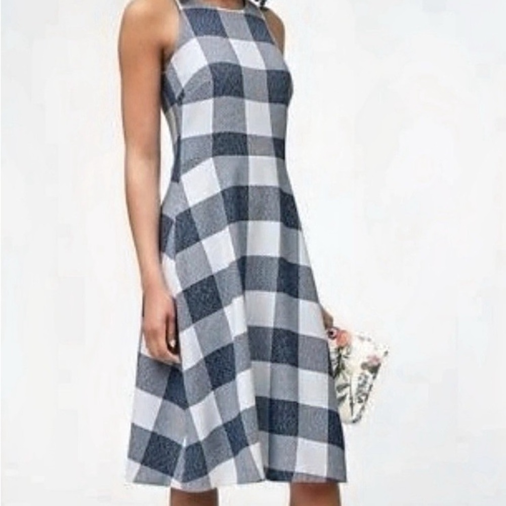 Banana Republic Blue and White Gingham A-Line Midi Dress